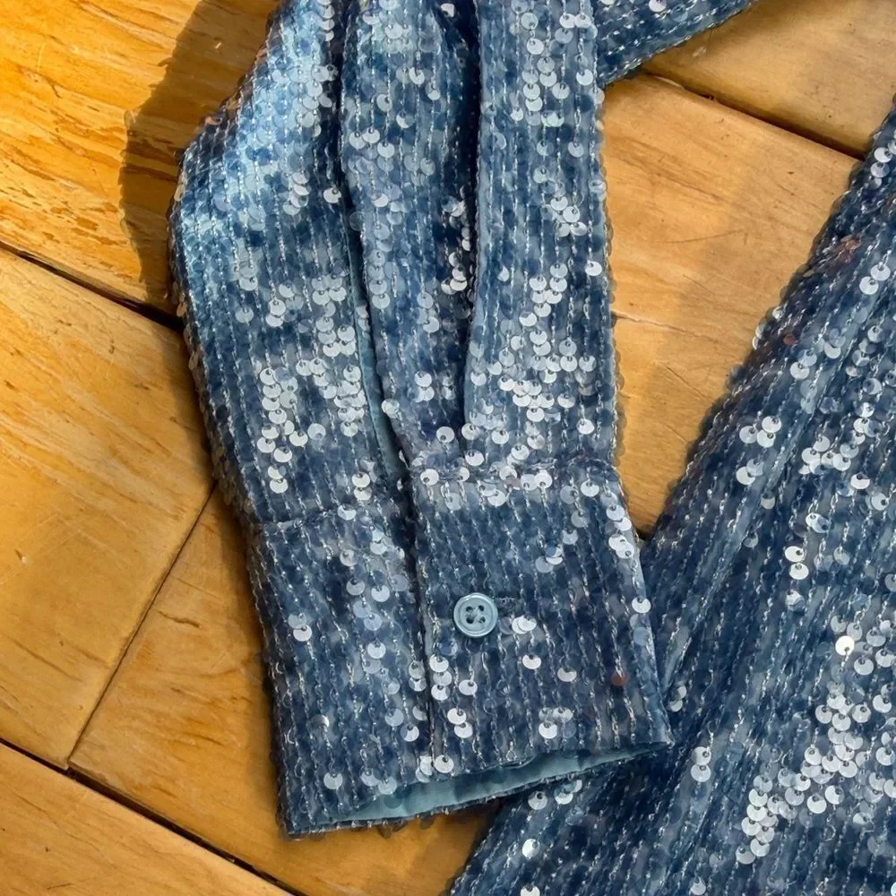 J. Crew Blue Sequin Shirt Jacket